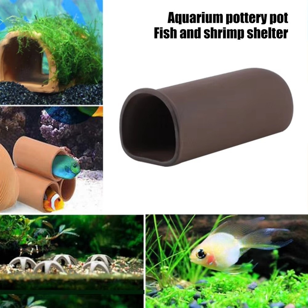Hide Cave Ceramic - ถ้ำปลาเซรามิกสำหรับเลี้ยงและวางไข่ในตู้ปลา ห้องซ่อนตัวสำหรับปลาและกุ้ง ดีไซน์อุโมงค์ในตู้ปลา