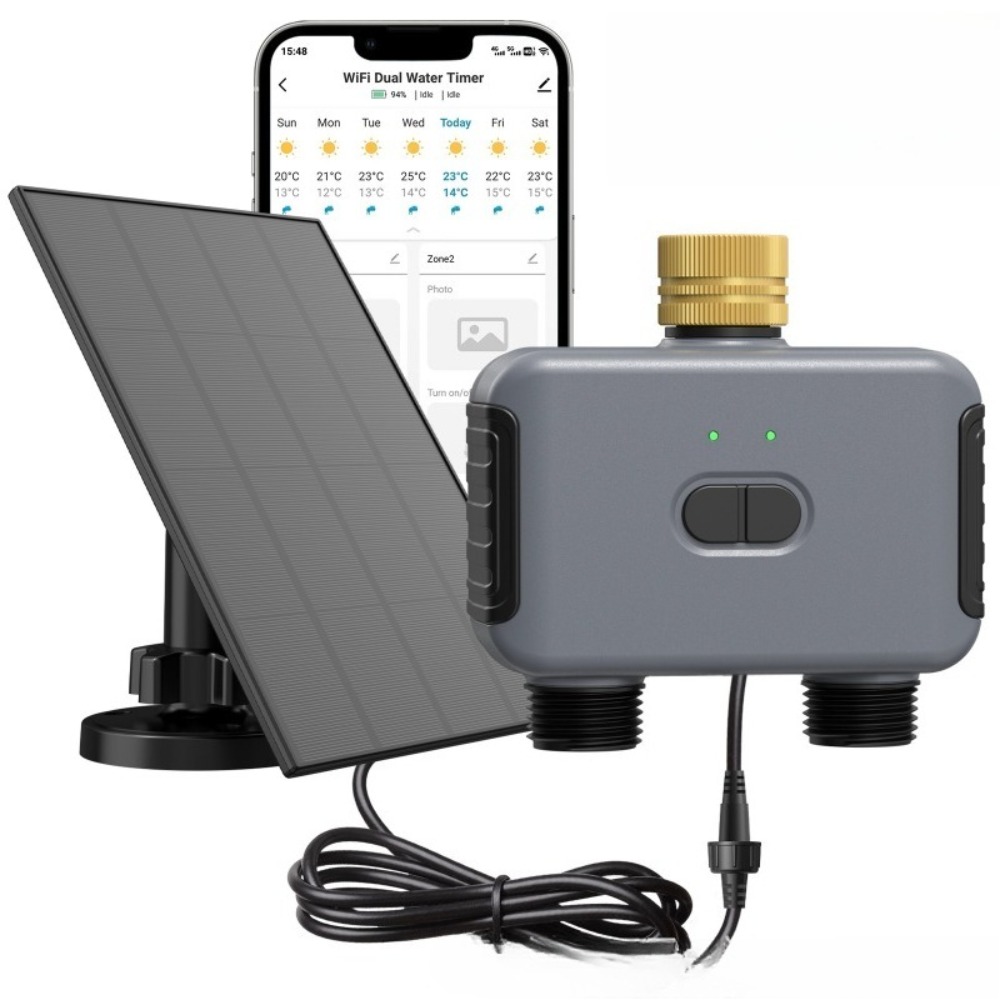 Timer Dual Outlet - ตัวควบคุมการรดน้ำอัตโนมัติแบบไร้สายพร้อมช่องเสียบคู่ ควบคุมผ่านแอปพลิเคชัน สำหรับรดน้ำสวน สนามหญ้า และลานบ้าน